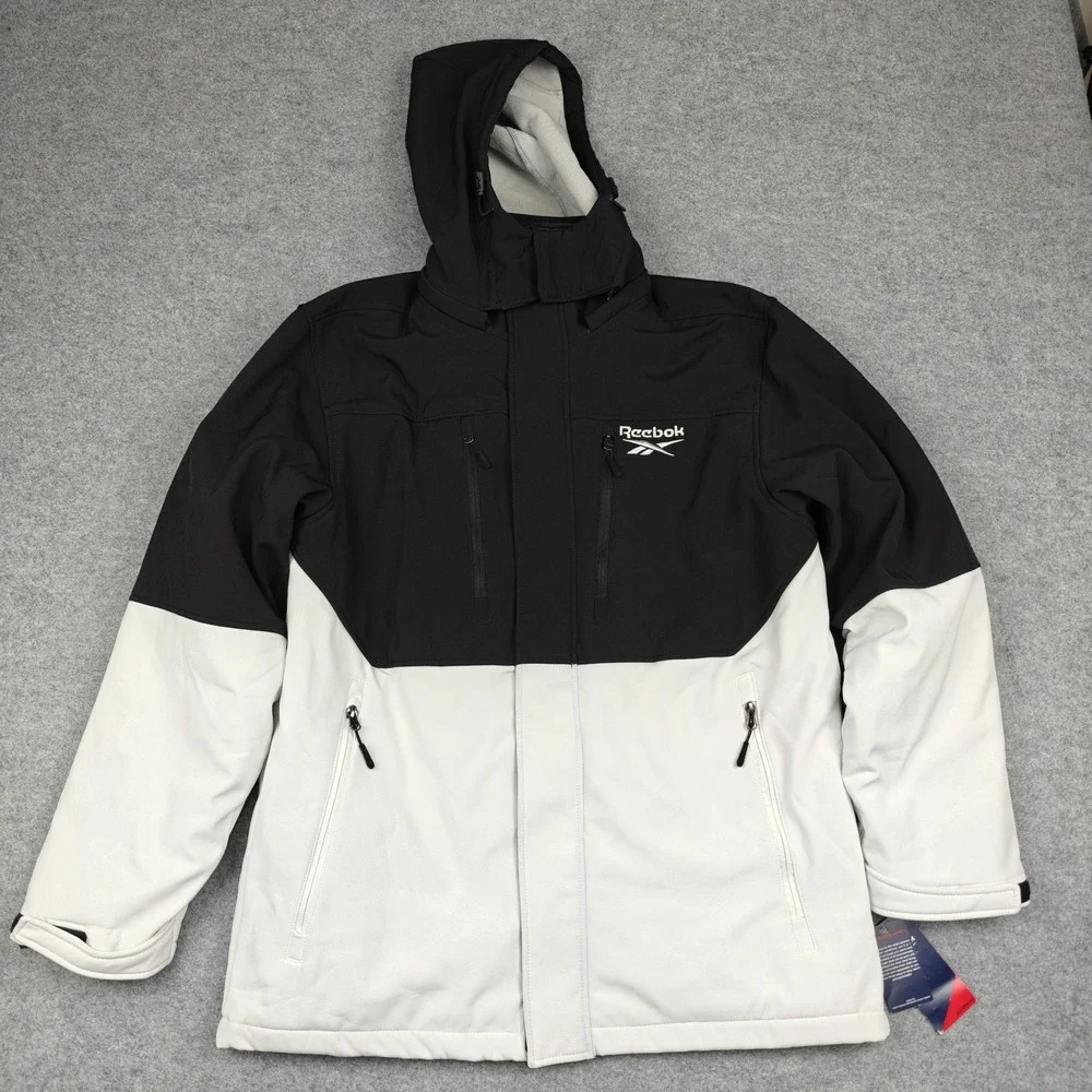 Reebok Jacket Mens Medium Black Gray 3-in-1 Hooded‎ Soft Shell Insulated Parka
